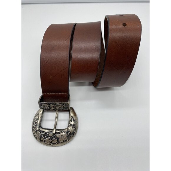 Brown Genuine Leather Belt Women's Size M Floral Buckle and Tab Argentina - Picture 13 of 16